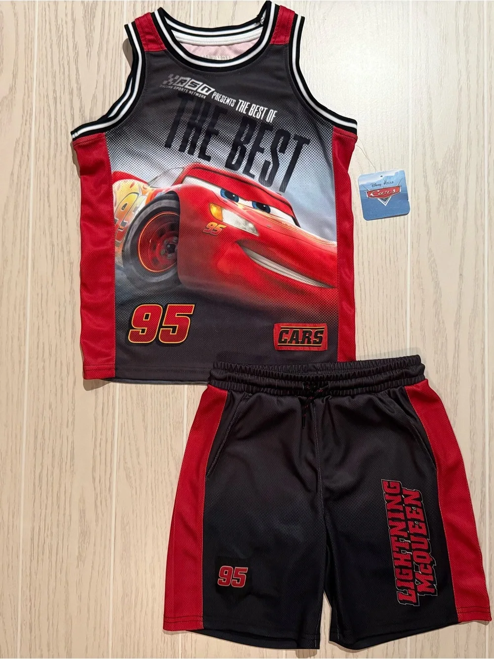 Disney Pixar Cars Boys 8 Lightning McQueen Jersey Shorts Set NWT